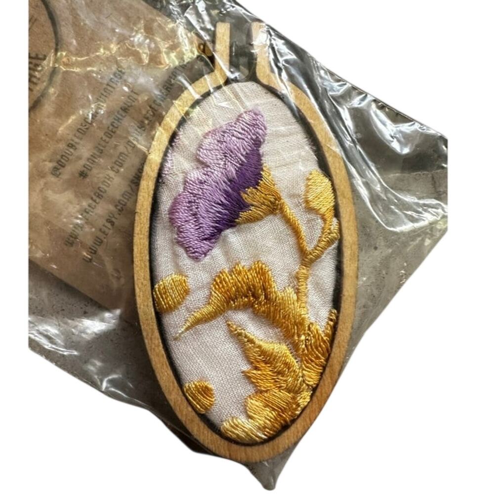 Large Oval Handmade Embroidered Loom Pendants from Vintage Handkerchiefs